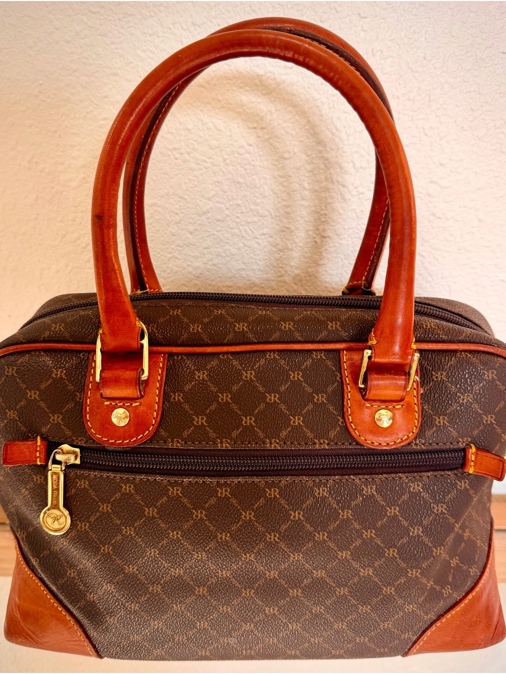 Rioni Moda Italia Signature Monogram Coated Canvas Dome Satchel Bag, Preppy - Picture 3 of 16